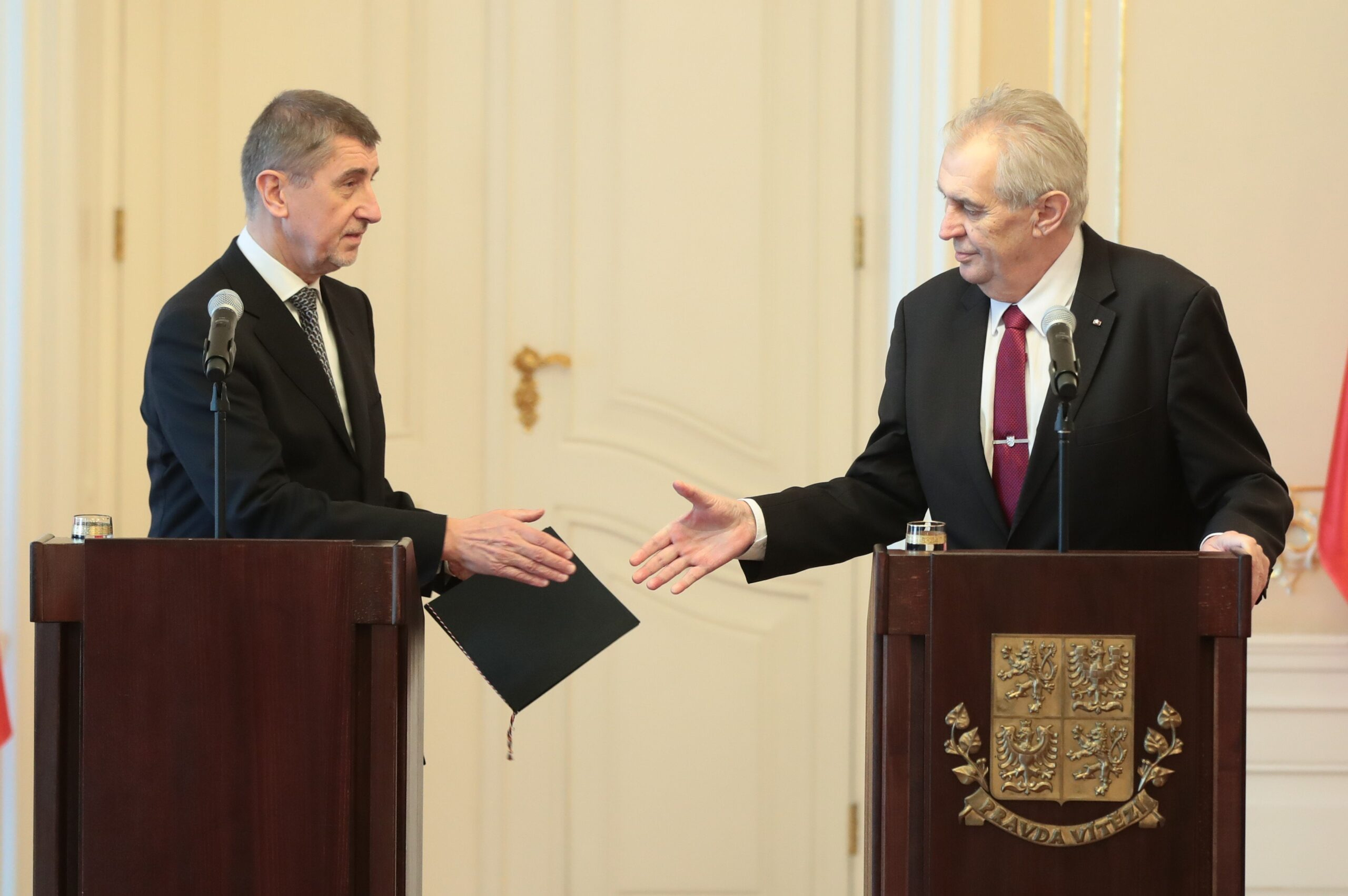 Andrej Babiš a Miloš Zeman na Pražském hradě, 24. ledna 2018