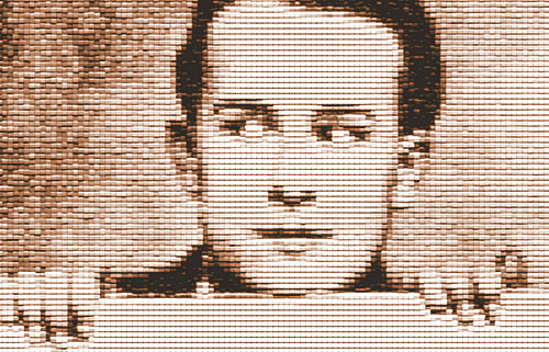 Koláž portrétu Jiřího Voskovce.