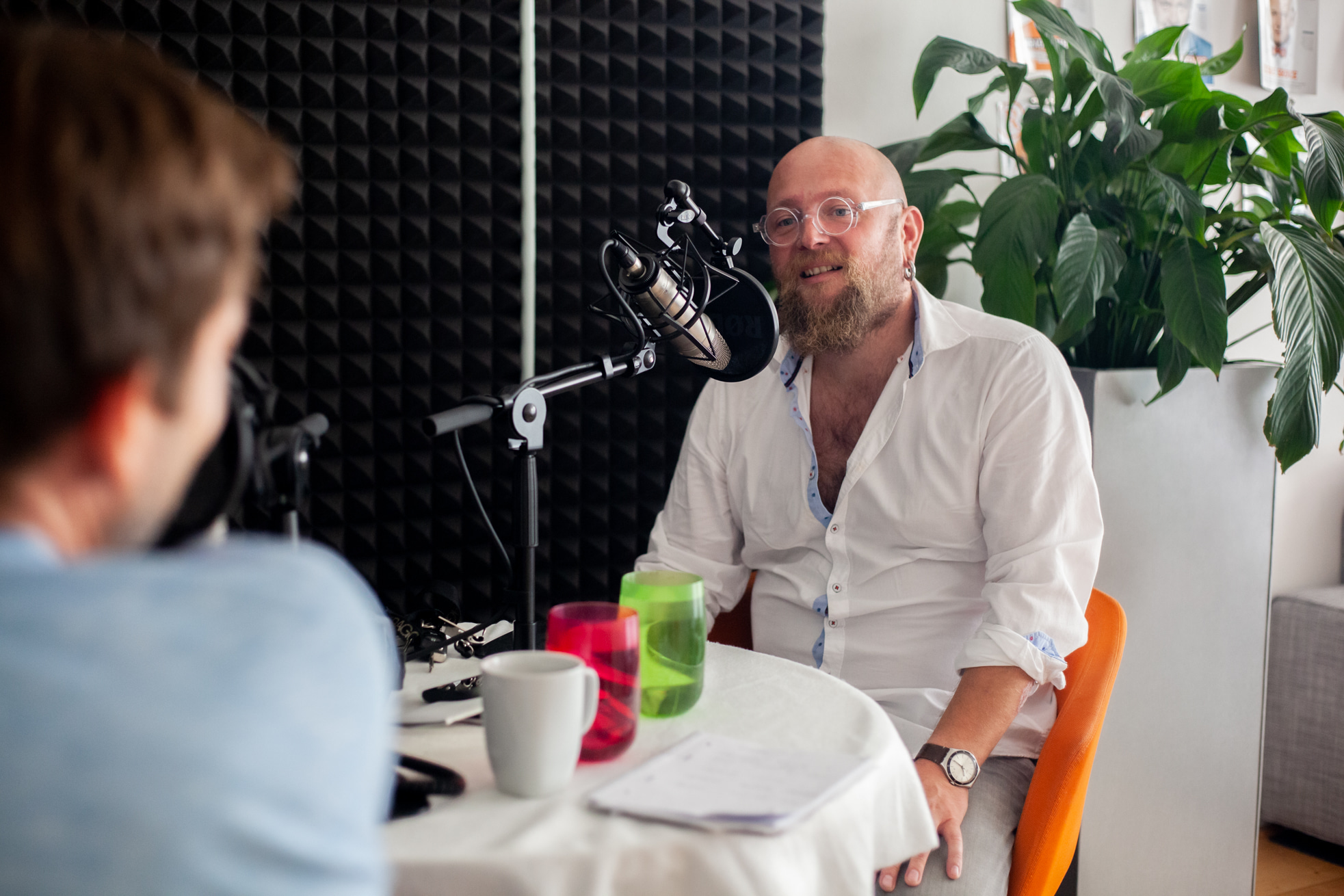 Muzikant a malíř Rudolf Brančovský během rozhovoru s Tomášem Poláčkem v podcastovém pořadu Host Reportéra.