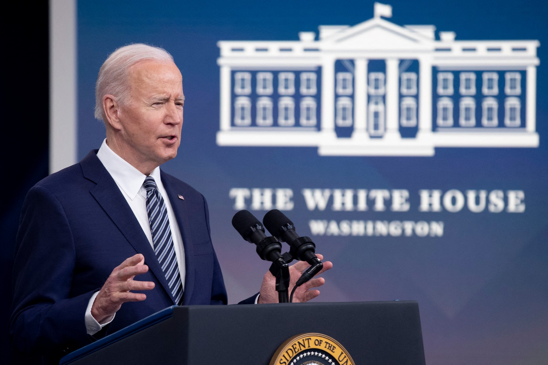 Americký prezident Joe Biden hovoří o Putinově agresi na Ukrajině. Březen 2022.